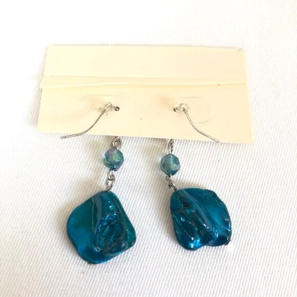 Sonoma Blue Abalone Stone Pierced Dangle Earrings NOC - Picture 4 of 7